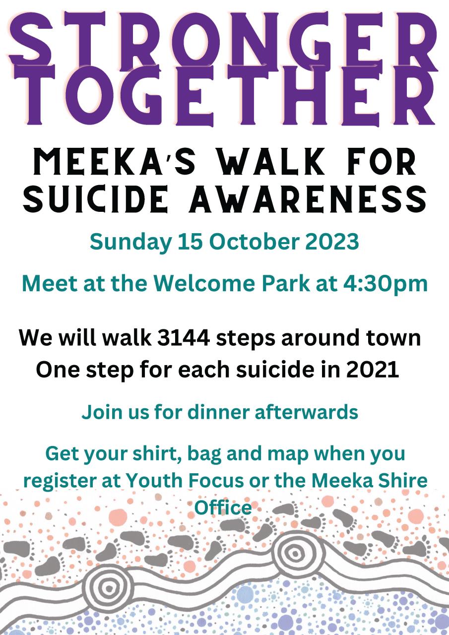 Poster Meeka's Walk for Suicide Awareness 2023